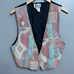 Vintage Jeans Wear Western Aztec native  Button Vest made in USA